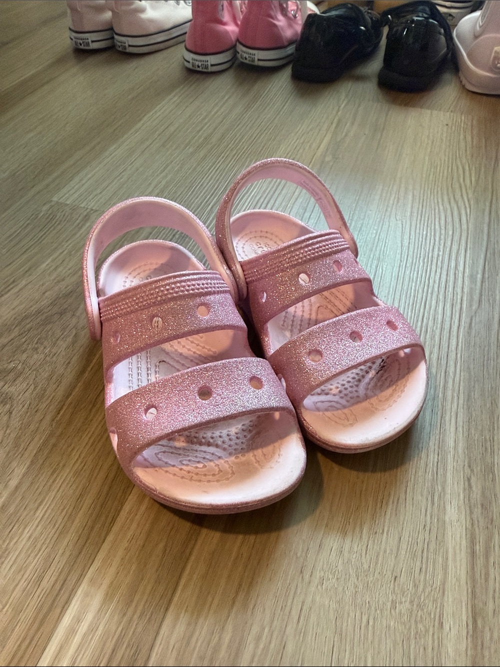 CROCS Kids Pink Glitter Strap Sandals